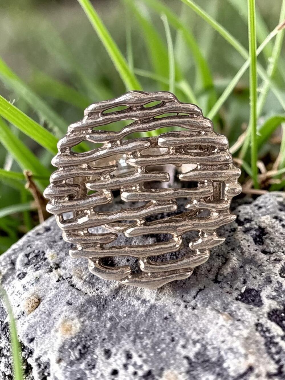 Vintage 925 sterling silver sculptural openwork statement ring organic layered g